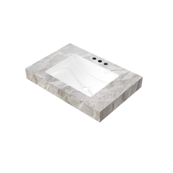 LiviNest 30" Sintered Stone Vanity Top: 10-Year Durable Bathroom Countertop - 15-Minute Faucet Installation Prep - Light Gray Modern Design for Small Bathrooms & Apartments