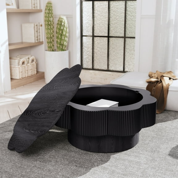 LiviNest 31.5" Flower Shaped Coffee Table with Storage: Modern Wood Veneer Living Room Table - Hidden Storage Organization for Small Spaces & Home Office Use