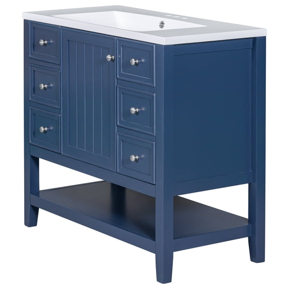 LiviNest 36" Bathroom Vanity with Sink: Modern Blue Vanity for Homeowners & DIY Enthusiasts - Solid Wood & MDF Board with 3 Drawers & Cabinet for Bathroom Remodel