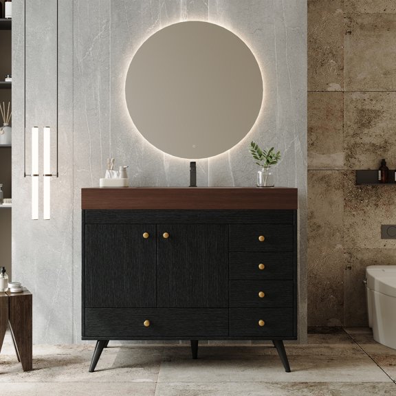 LiviNest 36-Inch Freestanding Bathroom Vanity: 5-Drawer Storage & Sintered Stone Top - Space-Saving Vanity for Small Bathrooms & Powder Rooms - Waterproof Cabinet & Stainless Steel Legs