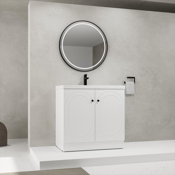 LiviNest 36 Inch Freestanding Bathroom Vanity: Modern White Resin Sink & Soft-Close Cabinet - Adjustable Shelves Storage for Rental Apartments & Small Spaces