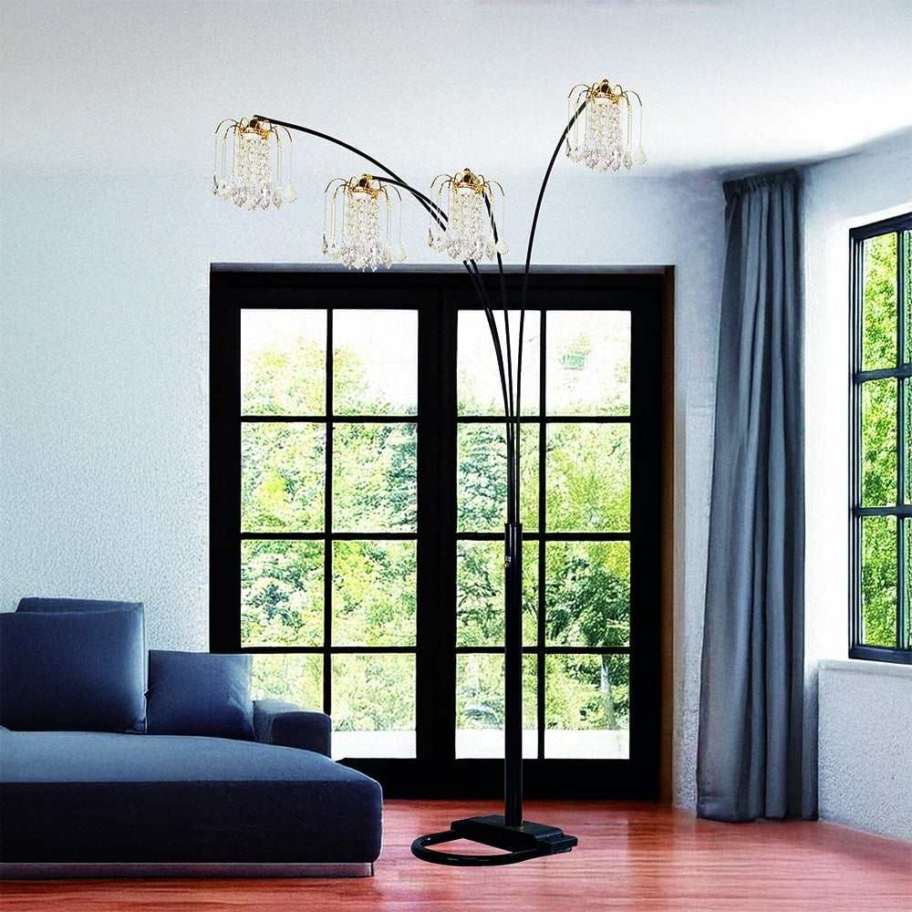 LiviNest 4-Head Crystal Floor Lamp: Adjustable Arch Design with Metal Base & Crystal Accents - Multi-Light Illumination for Art Gallery Display & Living Room Decor