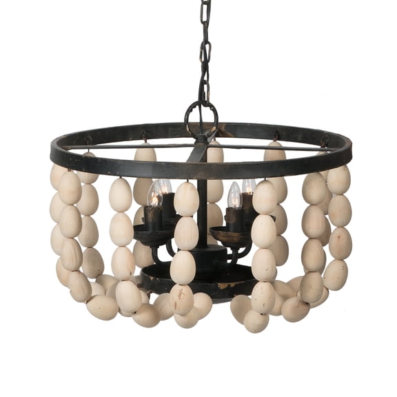 LiviNest 4-Light Wood Bead Chandelier: Vintage Style Hanging Light Fixture with Adjustable Chain - Wood & Metal Construction for Dining Room Kitchen Foyer Entryway Lighting Decor