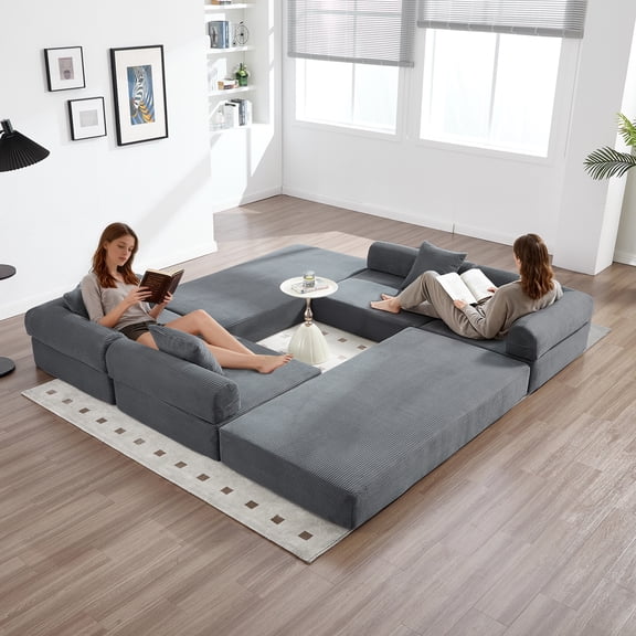 LiviNest 4-in-1 Modular Sofa: 6-Position Convertible Sofa Bed with Fixed Frame & Storage Pockets - Premium Corduroy Fabric & Memory Foam Support for Home Office & Small Space Living