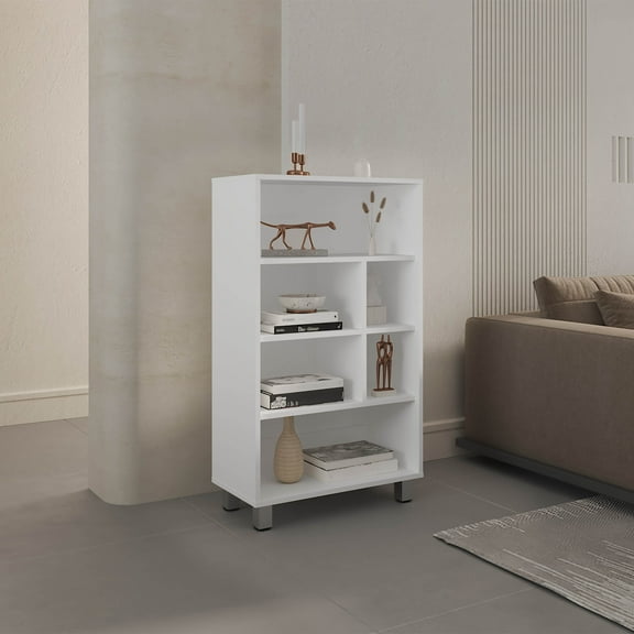 LiviNest 40-Inch Storage Cabinet with 6 Cubbies: Modern White Shelf Unit for Small Spaces - Compact Bookshelf & Display Organizer for Apartments & Home Offices