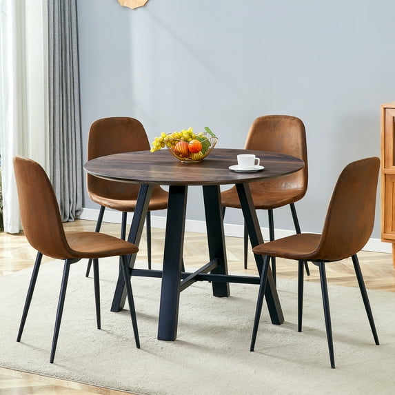 LiviNest 42 Inch Round Dining Table Set: Modern Kitchen Table with 4 Upholstered Chairs - Small Space Furniture for Studio Apartments & Home Offices