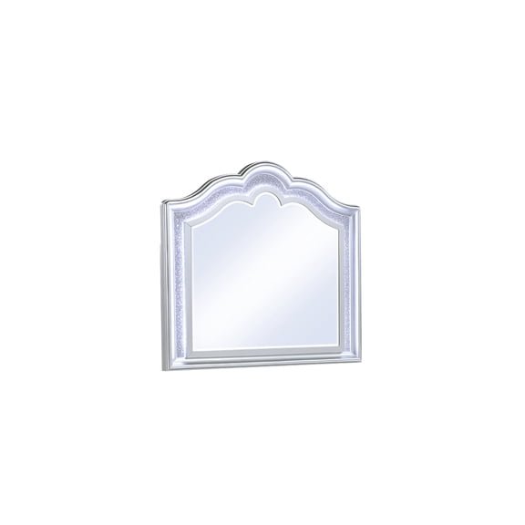 LiviNest 44x40 Inch LED Vanity Mirror with Wavy Top & Sparkly Frame for Bedroom - Modern Silver Wall Mirror for Grooming & Decor with Wooden Frame
