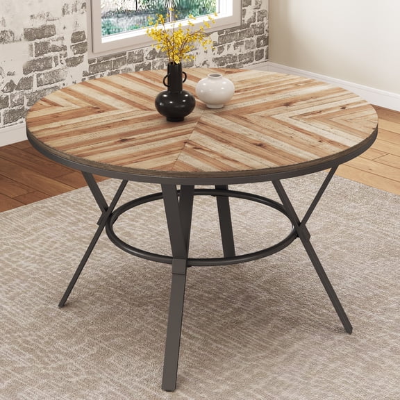 LiviNest 46.85 Inch Round Dining Table: Industrial Style Metal Legs & Light Birch Top - Home Office Desk for Studio Workspace & Small Space Living