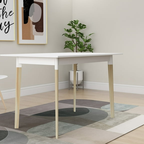 LiviNest 47-Inch Compact Dining Table for Apartments: 100-lb Stable Daily Hub - Fits 4-Person Meals & Home Office in Small Spaces - White MDF Top & Solid Wood Legs