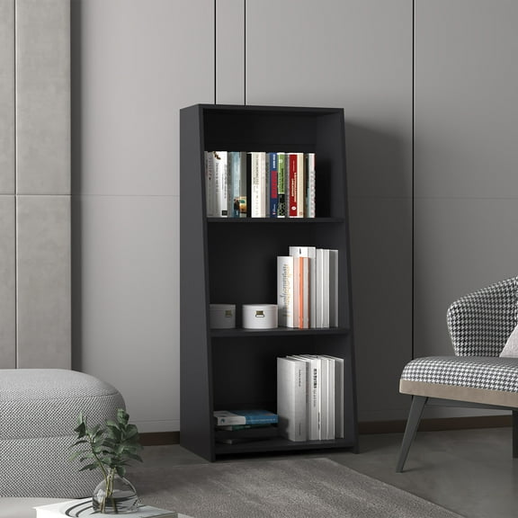 LiviNest 47 Inch Ladder Bookcase: Modern 3-Tier Storage Shelf for Small Apartments - Black Wooden Space Saving Design & Room Divider Function for Home Office Organization