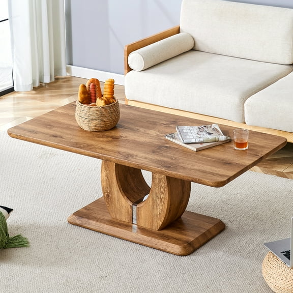 LiviNest 47 Inch Rectangular Coffee Table: Modern Wood Design for Small Apartments & Home Office Use - Multi-Functional Living Room Table with Curved Base & Quick Assembly