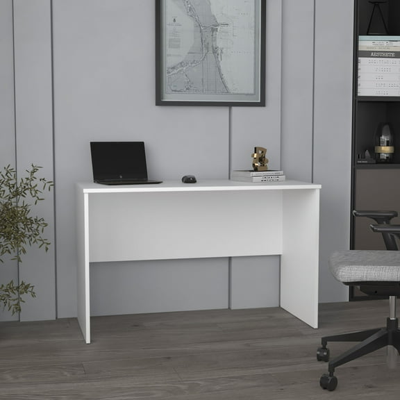LiviNest Modern Compact Desk for Small Spaces: 47-inch Multi-Function Table for Home Office & Dining - White Minimalist Design with Cable Management & Easy Assembly