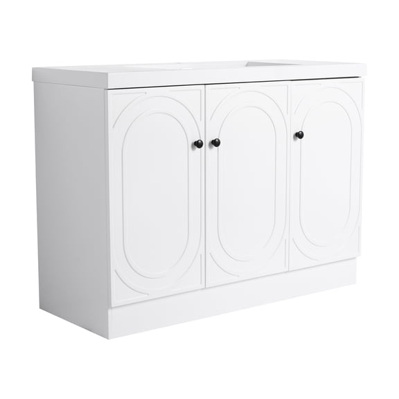 LiviNest 48 Inch Bathroom Vanity with Resin Sink: Modern White 3-Door Storage Cabinet & Soft-Close Hinges - Compact Design for Small Apartments & Space-Saving Bathroom Organization