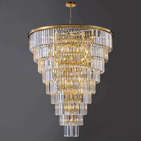 LiviNest Grand Chandelier for Large Living Rooms: 48-Inch 580-Crystal Gold Pendant - 45-Light 18,000-Lumen LED Illumination for High Ceilings & Estates - Adjustable 79" Chain & Reinforced Frame