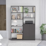 LiviNest 49" Modern Bookcase Set with 8 Shelves & Cabinet - Content Creator Storage Display Unit for Home Studio Organization - Modular Bookshelf Set in Gray/White for Small Space Living