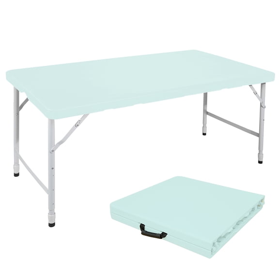 LiviNest 4ft Portable Folding Table: 135KG Heavy Duty Camping Table - 3.5 Inch Slim Fold for Car Trunk & Storage - Blue Adjustable Height Indoor Outdoor Picnic BBQ