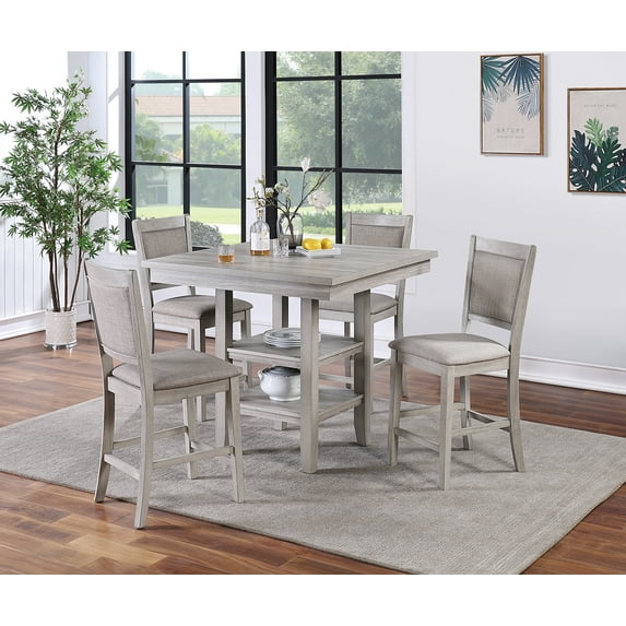LiviNest 5 Piece Counter Height Dining Set: Compact Square Table with Storage Shelf & Upholstered Chairs - Modern Farmhouse Style for Small Space Dining & Home Office Use