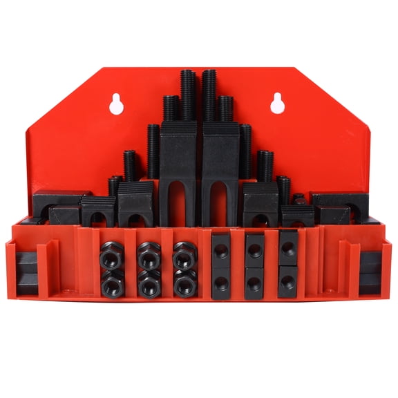 LiviNest 58Pc T-Slot Clamping Kit: Mill Machinist Set With T-Slot Cleaner & Tightening Wrench - Premium Tool Steel Heat-Treated Components & Red Wall Rack For Custom Part Machining & Workshop Organiz