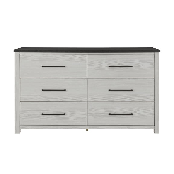 LiviNest 6 Drawer Dresser: Modern Farmhouse Storage Dresser - Dark Brown Top & Black Bar Handles for Bedroom Home Office Organization & Spacious Drawer Storage