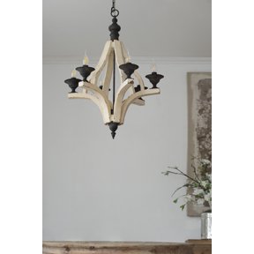 LiviNest 6-Light Wood Chandelier: Rustic Hanging Light Fixture with Distressed Wood & Black Metal - Adjustable Chain for Hotel Lobby & Restaurant Ambiance Lighting