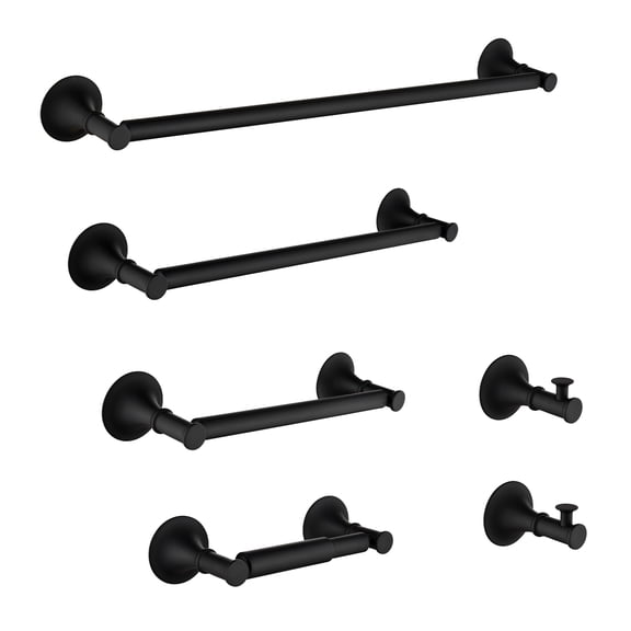 LiviNest 6 Piece Brass Bathroom Towel Rack Set Wall Mount, Matte Black Finish, Complete Hardware Set for Bathroom Organization