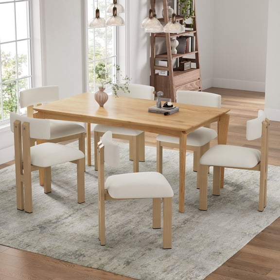 LiviNest 6-Seater Dining Set for Family: 7-Piece Dining Table & Chairs - Ergonomic Support for 2-Hour Dinners - Mid-Century Modern Style with Engineered Wood Table & Metal Legs