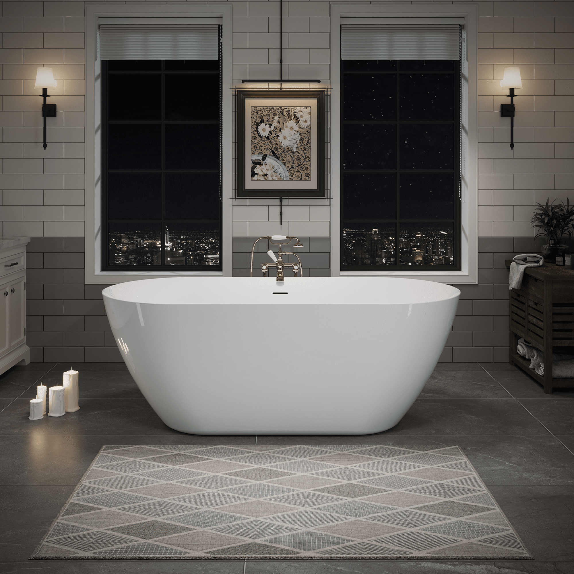 LiviNest 60" Acrylic Freestanding Bathtub: Oval Deep Soaking Tub with Heat Retention & Pop-up Drain - Contemporary Stand Alone Bath Tub for Luxury Hotel Spa & Home Upgrade, Glossy White Finish