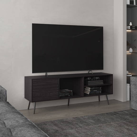 LiviNest 63" TV Stand Entertainment Center: Modern Media Console with Cable Management & Mixed Storage - Minimalist Furniture for Small Apartments Living Room Black Wengue