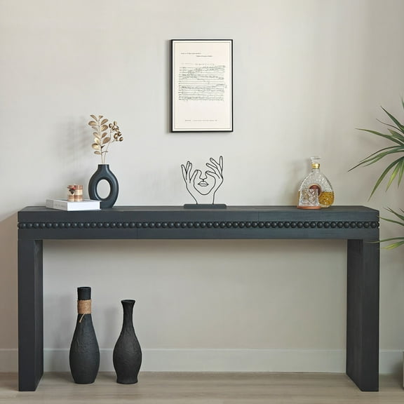 LiviNest 64in Black Console Table: Modern Wood Entryway Table with Beaded Trim - Hotel Lobby Reception Desk for Boutique Accommodations & Commercial Spaces