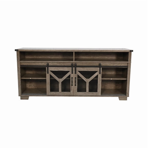 LiviNest 65.3" TV Stand Entertainment Center: Rustic Barn Door Design with LED Lights & Metal Mesh - Y-Shaped Decorative Accents for Living Room Media Storage & Vintage Home Decor