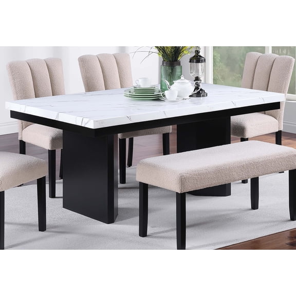LiviNest 68 Inch Dining Table for 6: Faux Marble Top Modern Kitchen Table - Two-Tone Design Black Wooden Legs Rectangular Dining Room Table for Small Spaces & Apartments