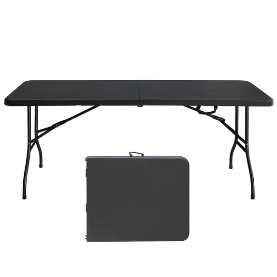 LiviNest 6ft Heavy Duty Folding Table: 10-Second Setup Portable Table - 72.8 x 30 Inch Large Surface for Camping Picnics Parties - High Load Bearing & Compact Storage Black