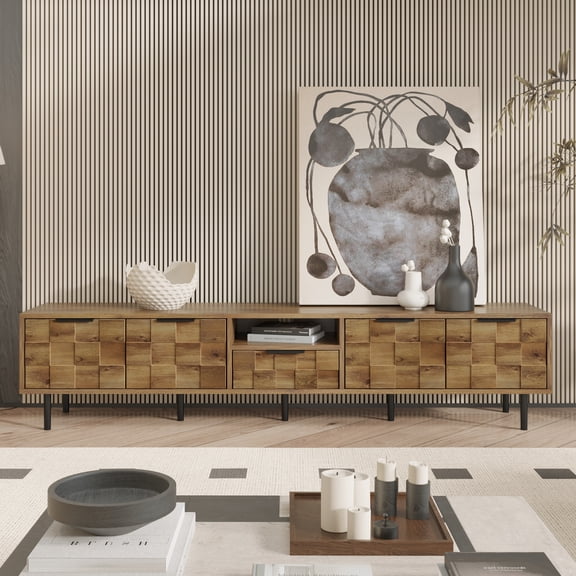 LiviNest 78" TV Stand for 85 Inch TV: Heavy-Duty Entertainment Center with Checkered Design & Soft-Close Storage - Modern Media Console for Living Room & Home Theater