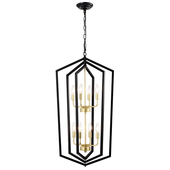 LiviNest 8-Light Lantern Chandelier: Modern Farmhouse Ceiling Light with Adjustable Chain & 360 Rotation - Black Metal Pendant Fixture for Kitchen Island Dining Room Cafe Lighting