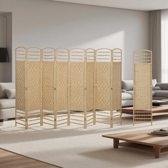 LiviNest 8-Panel Folding Privacy Screen: 10.5-ft Wide Room Divider for Studio Apartments - Natural Woven Wicker Design with Air & Light Flow - Freestanding Partition for Home Office & Living Room