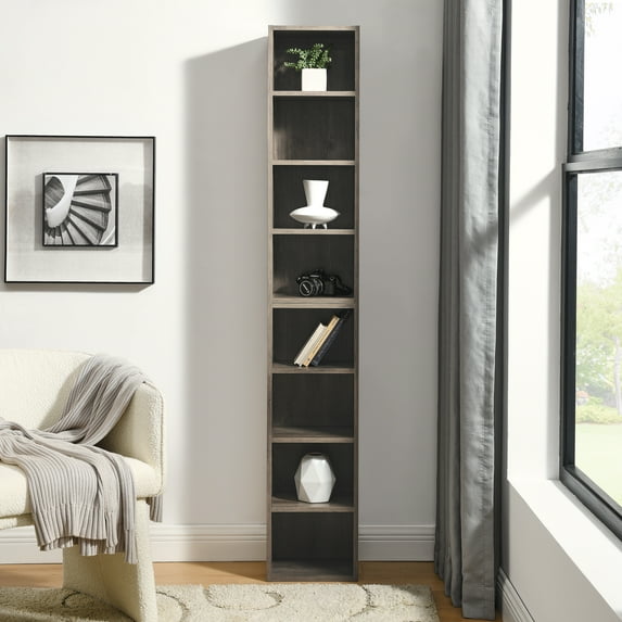 LiviNest 8-Tier Media Storage Tower: Adjustable Shelf CD DVD Cabinet - Tall Narrow Bookcase for Home Office & Media Room Organization