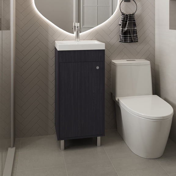 LiviNest 84cm Slim Vanity for Small Bathrooms: Compact 33-Inch Freestanding Cabinet with Resin Sink - Modern Black Storage for Apartments & Guest Baths