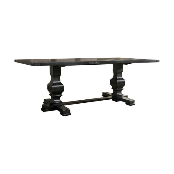 LiviNest Large Dining Table for Family: 6-8 Seats Stable Feast - 88x40 Inch Vintage Black Finish with Metal Nail Edge - Double Pedestal Base for Home Dining Room & Gatherings