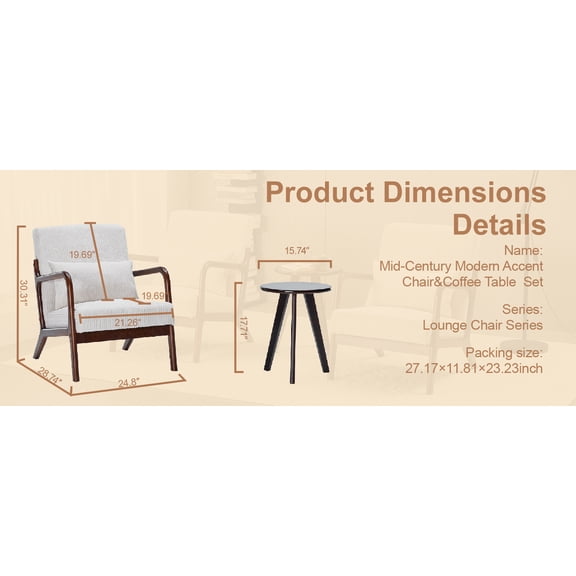 LiviNest Accent Chair & Coffee Table Set: Scandinavian Style Compact Furniture - Wood Frame & Upholstered Seating for Small Apartments & Reading Nooks