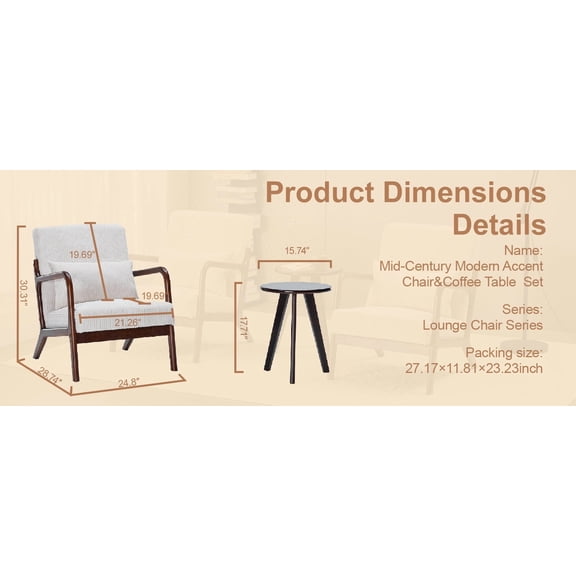 LiviNest Accent Chair & Coffee Table Set: Scandinavian Style Compact Furniture - Wood Frame & Upholstered Seating for Small Apartments & Reading Nooks