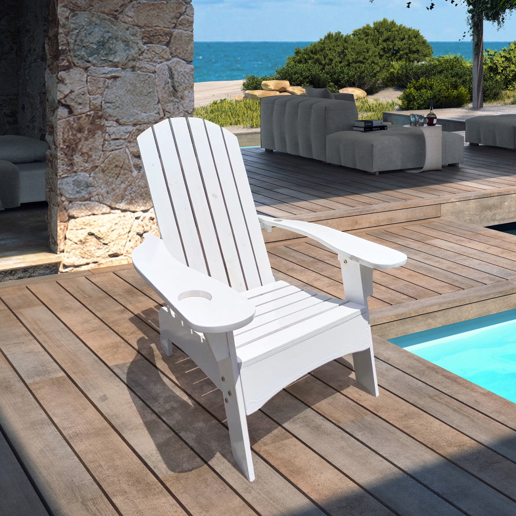LiviNest Adirondack Chair with Umbrella Hole - Solid Wood Outdoor Patio Furniture for Garden & Poolside Relaxation - Wide Armrests & 264 lbs Capacity for Adults