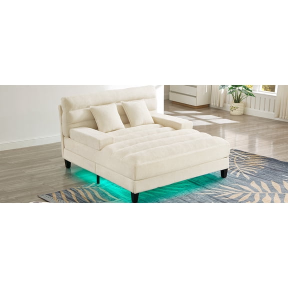 LiviNest Adjustable Chaise Lounge Sofa: 6-Position Backrest & Smart LED - 60,000+ Color Ambiance for Living Room & Apartment - Chenille Upholstered Sofa Bed with App Control