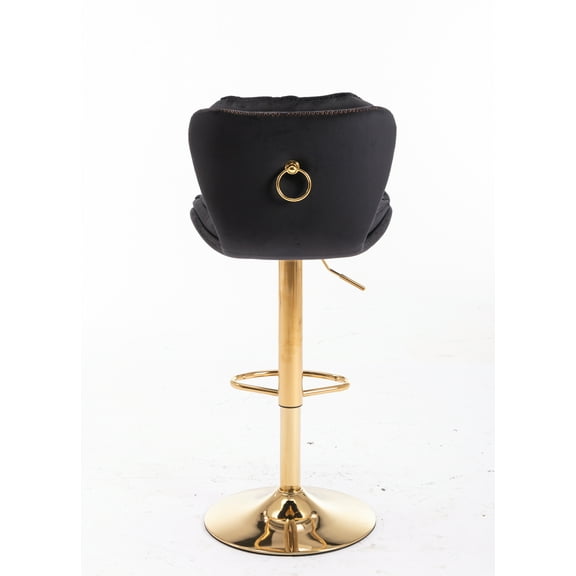 LiviNest Adjustable Swivel Bar Stools: Modern Upholstered Counter Height Stools with Ring Handle - Black & Gold Kitchen Island Stools for Small Apartments & Home Bars