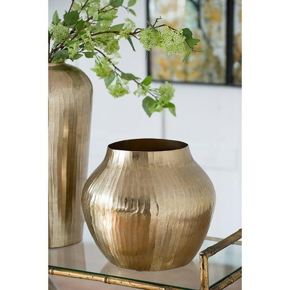 LiviNest Aluminum Flower Vase Gold: Modern Chisel Design Decorative Accent - 13.5x13.5x11.5 Inch Round Metallic Finish for Interior Design Projects & Home Decor Display