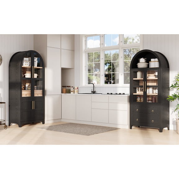 LiviNest Arched Kitchen Pantry Cabinet: 71" Tall Farmhouse Storage with 4 Doors & Hidden Drawer - 250 LBS Capacity Adjustable Shelves for Kitchen & Dining Room Organization