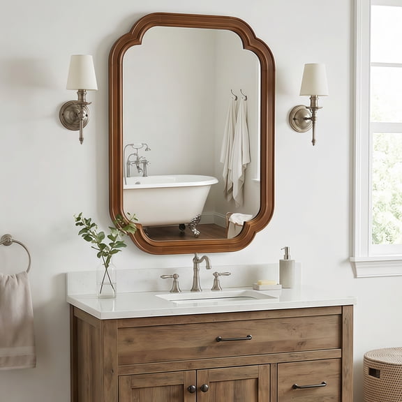 LiviNest Art Deco Wall Mirror: 24x36 Solid Wood Frame with Rounded Corners - 2-Way Installation for Bathroom & Bedroom - Distortion-Free Glass for Elegant Home Decor