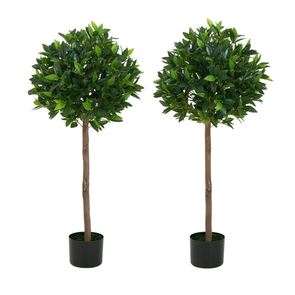 LiviNest Artificial Bay Tree Topiary: 49-Inch Lifelike Indoor Plants Set of 2 - Zero Maintenance Greenery for Living Room & Entryway - Pre-Potted Black Pot
