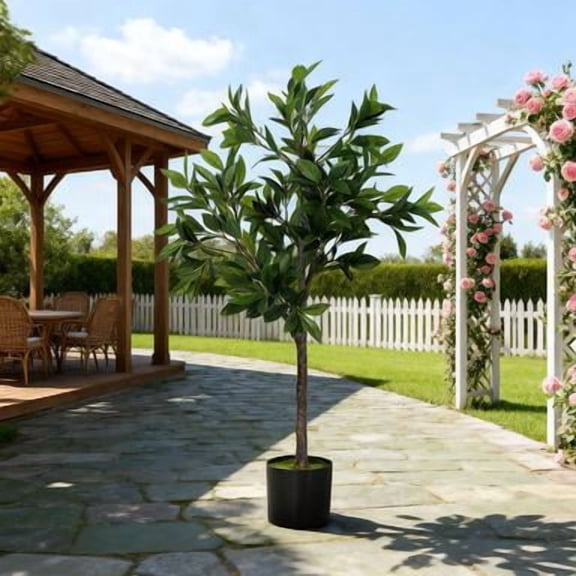 LiviNest Artificial Laurel Tree for Home Office: 345 PEVA Leaves Lifelike Plant - Zero Watering & Trimming - Cement Weighted Pot for Stability in Living Room Bedroom Decor