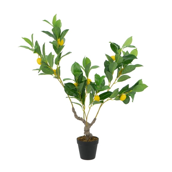 LiviNest Artificial Lemon Tree for Home Decor: 100% No-Water Lifelike Greenery - 31.5"H Faux Tree Fits 1-Sq-Ft Corner - Black Pot & PEVA Leaves for Living Room & Office
