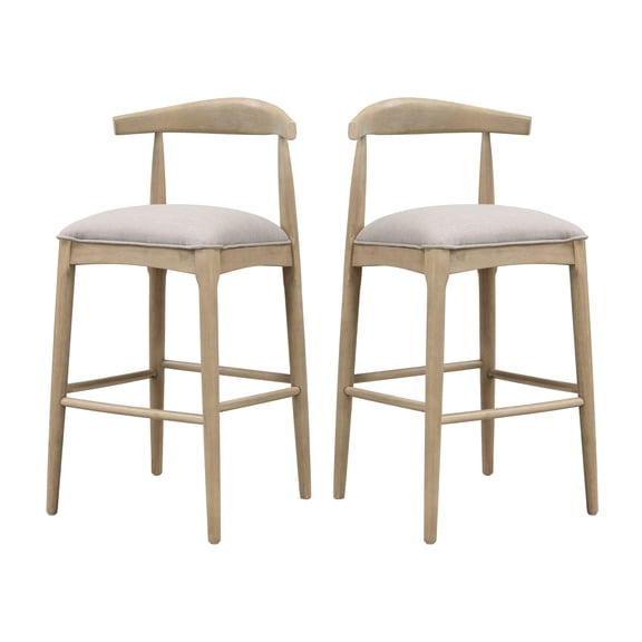 LiviNest Bar Stools Set of 2: Mid Century Modern Design with Curved Backrest & Fabric Seat - Rubberwood Frame & Footrest for Kitchen Island & Commercial Spaces